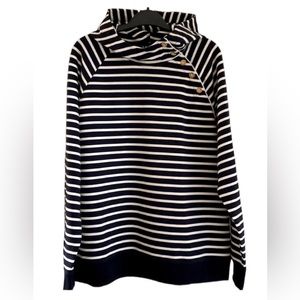 NWT Lauren Ralph Lauren sweatshirts hoodie striped side buttons women navy siz L